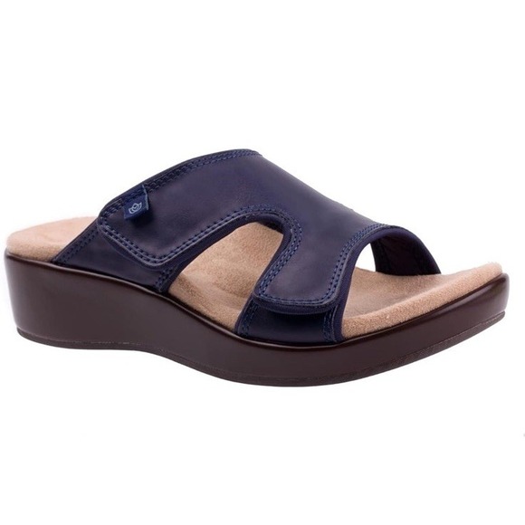 Spenco Shoes - Spenco Women's  8 B Karla‎ Wedge Navy Blue Peacoat Leather Sandal Supportive New